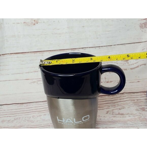 Rare Halo Branded Solutions Leeds ASI Silver Metal Half Glass Blue Mug 66887 - Picture 10 of 11